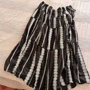 Fashion Nova Black and White Lace Accent Midi Skirt